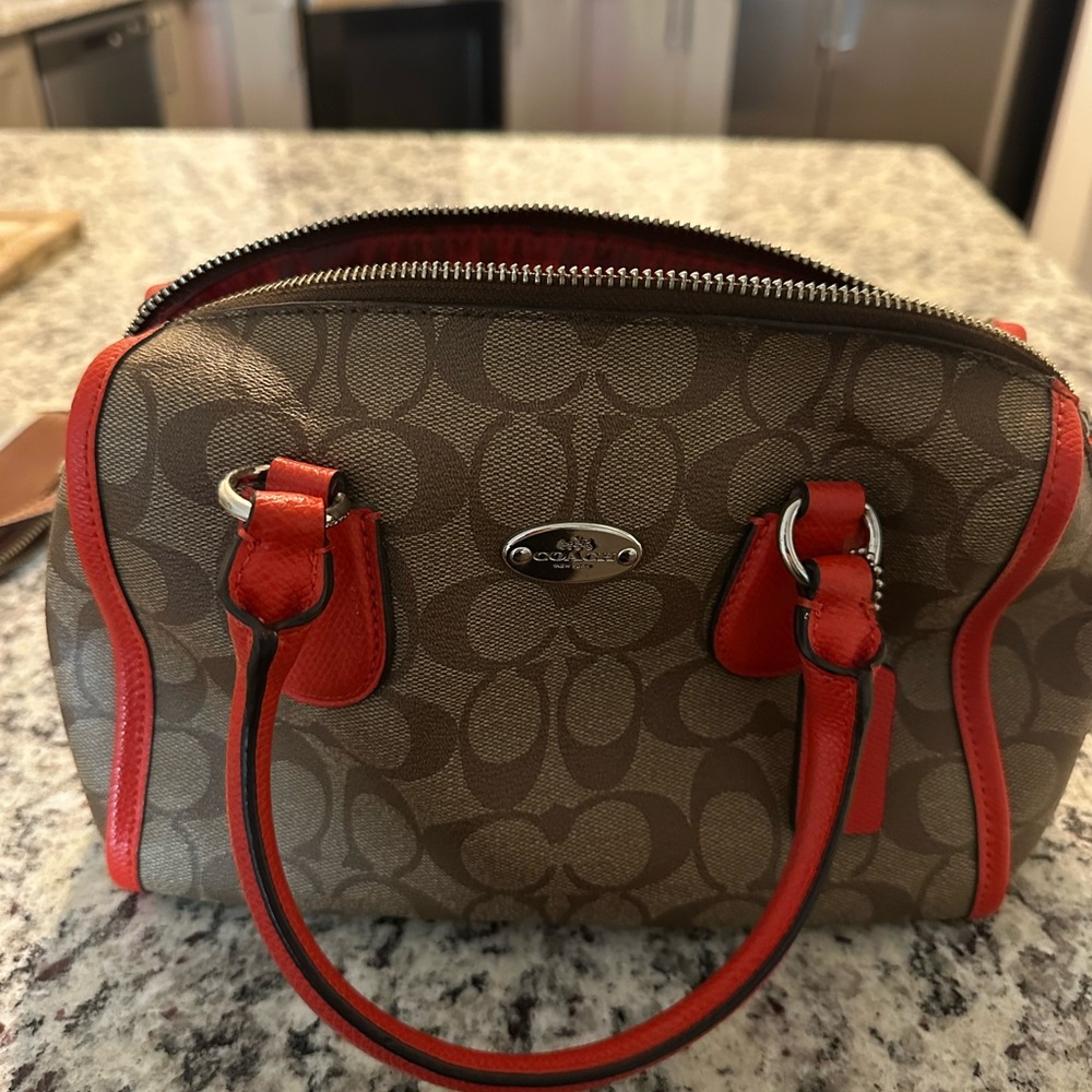 Coach Tan and Red Women's Satchel
